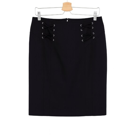 Cache Black Lace Up Pencil Skirt Size 12 Cocktail Holiday Whimsigoth Corset - Picture 1 of 10